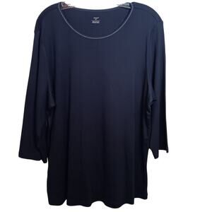EUC CJ Banks 1X Black with White Trim Neckline 3/4 Sleeve Top
